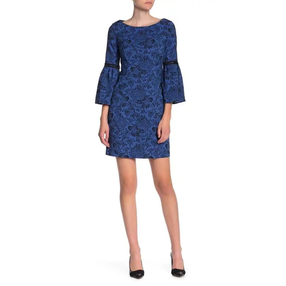 Laundry By Shelli Segal Blue Bell Sleeve Jacquard Dress 4